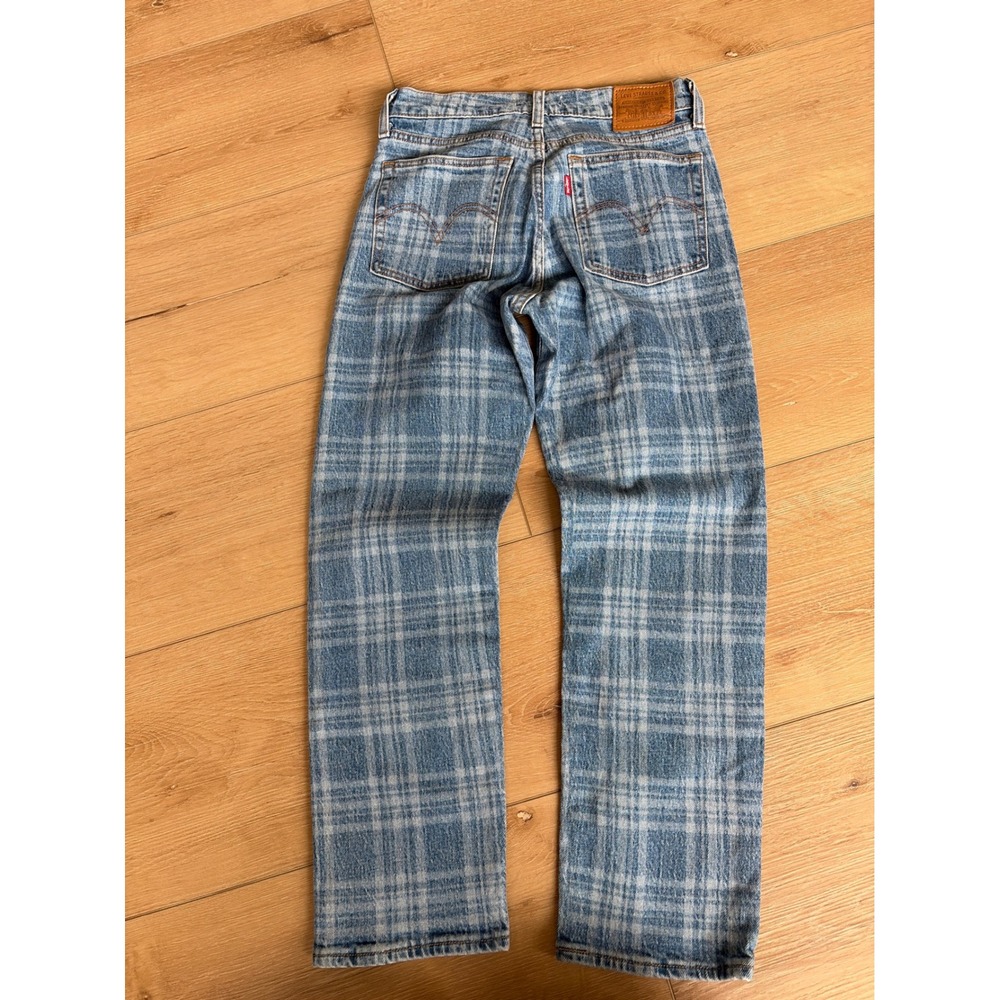 Levis Wedgie Straight Plaid Blue Denim Jeans High Rise Button Fly size 25 - Picture 8 of 10